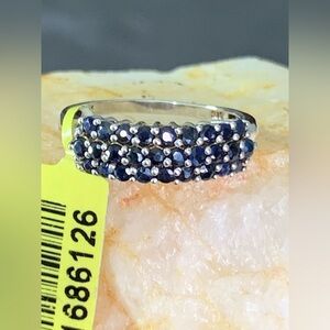 Designer STS 925 Sterling Silver Dark Blue Sapphire Gemstone Ring. 9